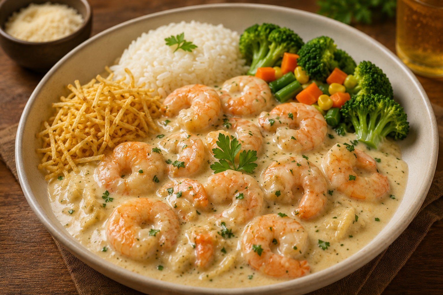 Camarão ao Molho Branco com Alho e Parmesão